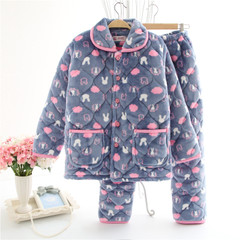 In winter three layer thickening pajamas cotton and cashmere Flannel Suit Jacket Home Furnishing female winter warm suit XXL recommends weight around 130--150 A rabbit