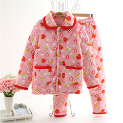 In winter three layer thickening pajamas cotton and cashmere Flannel Suit Jacket Home Furnishing female winter warm suit XXL recommends weight around 130--150 Strawberry