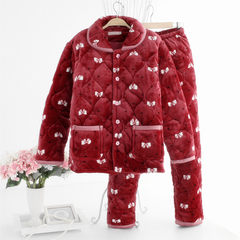 In winter three layer thickening pajamas cotton and cashmere Flannel Suit Jacket Home Furnishing female winter warm suit XXL recommends weight around 130--150 Bean bow