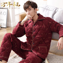 Winter cotton man cotton clip suit, three layers thickening, warm cotton, XL long sleeves, winter pajamas 3XL (for 185-205 Jin) 6160# red gold bar cotton cotton pajamas