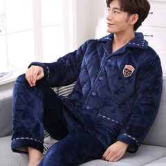 [daily specials] winter pajamas men thickening coral velvet, three layers of cotton and fleece, warm youth increase yards autumn XXXXL (170-190) Blue ribbon