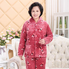 Winter flannel, cotton pajamas, mother's home clothes, three layers thickening lady's coral fleece jacket, winter in winter L code recommends weight 85-105 The small dragonfly