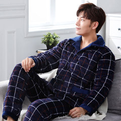 Autumn and winter long sleeved jacket Mens mink cashmere warm cotton clothing Home Furnishing cotton three layer with velvet clip cotton pajamas M Noble Cotton Plaid Cotton