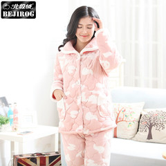 Special offer every day female three thicker winter pajamas cotton flannel cute Korean warm size Home Furnishing suit jacket S 8335 red bean paste