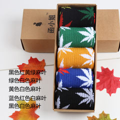 5 pairs of socks and cotton leaves in autumn and winter in South Korea trend couple long tube slide maple leaf in tube socks Size 35-44 8 main color of color matching