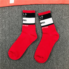 Korean socks ulzzang Harajuku tide brand men and women stockings Hello Red Hip Hop Street skateboard socks Size 35-44 Hello long red