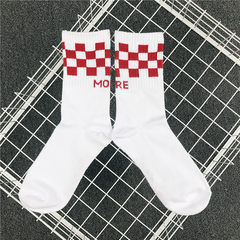 Korean socks ulzzang Harajuku tide brand men and women stockings Hello Red Hip Hop Street skateboard socks Size 35-44 Checkerboard red