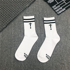 Korean socks ulzzang Harajuku tide brand men and women stockings Hello Red Hip Hop Street skateboard socks Size 35-44 Cross white