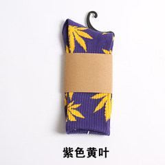 Shipping autumn maple leaf cotton socks and women Street Harajuku lovers personality skateboard stockings Size 35-44 Purple yellow leaves