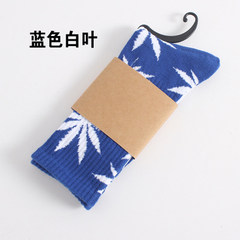 Shipping autumn maple leaf cotton socks and women Street Harajuku lovers personality skateboard stockings Size 35-44 Blue white leaves