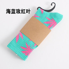 Shipping autumn maple leaf cotton socks and women Street Harajuku lovers personality skateboard stockings Size 35-44 Aquamarine