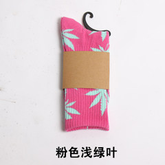 Shipping autumn maple leaf cotton socks and women Street Harajuku lovers personality skateboard stockings Size 35-44 Pink pale green leaves