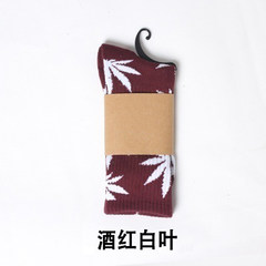 Shipping autumn maple leaf cotton socks and women Street Harajuku lovers personality skateboard stockings Size 35-44 Wine red and white leaves