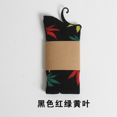 Shipping autumn maple leaf cotton socks and women Street Harajuku lovers personality skateboard stockings Size 35-44 Black red green yellow leaves