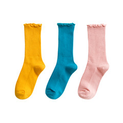 Pile of socks during the spring and autumn winter thin pure cotton stockings edge all-match Children Summer School in the Korean version of socks Size 35-44 Yellow + Blue + Oufen color