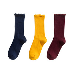 Pile of socks during the spring and autumn winter thin pure cotton stockings edge all-match Children Summer School in the Korean version of socks Size 35-44 Navy Blue + ginger + wine red