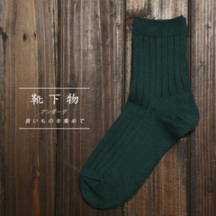 Boots under vertical stripes solid basic all-match simple socks socks socks lady retro color trend of Japan and South Korea Size 35-44 Retro Green