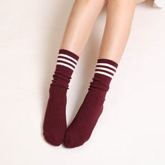 The children of Han Guoqiu winter socks Japanese cotton socks retro all-match short piles in ventilation tube long socks Size 35-44 Claret