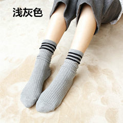 The children of Han Guoqiu winter socks Japanese cotton socks retro all-match short piles in ventilation tube long socks Size 35-44 Light grey