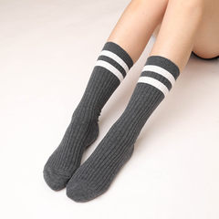 The children of Han Guoqiu winter socks Japanese cotton socks retro all-match short piles in ventilation tube long socks Size 35-44 Double needle, two bar, dark grey