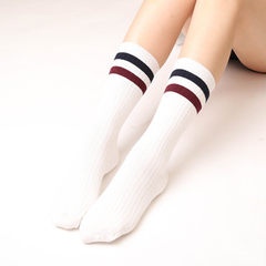 The children of Han Guoqiu winter socks Japanese cotton socks retro all-match short piles in ventilation tube long socks Size 35-44 Two double needle bar white color bar