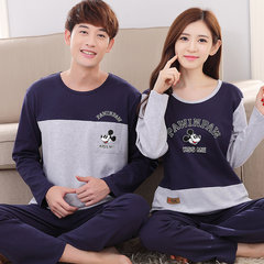Spring and autumn and fall a long sleeved cotton pajamas a couple of men and women in autumn and winter can wear cotton Home Furnishing suit Female L 9929 splicing
