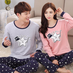 Spring and autumn and fall a long sleeved cotton pajamas a couple of men and women in autumn and winter can wear cotton Home Furnishing suit Female L Five-pointed star