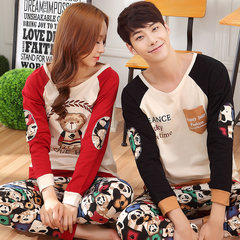 Spring and autumn and fall a long sleeved cotton pajamas a couple of men and women in autumn and winter can wear cotton Home Furnishing suit Female L D rice bear