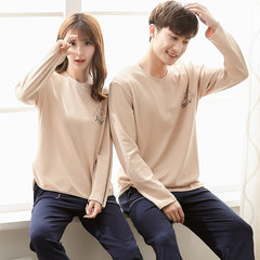 Spring and autumn and fall a long sleeved cotton pajamas a couple of men and women in autumn and winter can wear cotton Home Furnishing suit Female L Khaki X