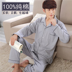 Men's pajamas, long sleeves, pure cotton, big autumn and spring, middle aged pajamas, men's thin cotton suits for autumn and winter, men's suits L 160-170cm weighs about 90-110 327 gray