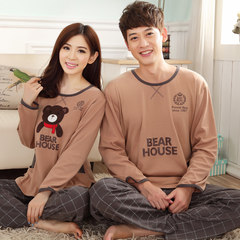 Lovers' pajamas, cotton long sleeves, spring and autumn season, men's women's summer Korean version, sweet and lovely, wearing autumn suit family clothes Female M code + male XXXL code Brown bear long sleeve