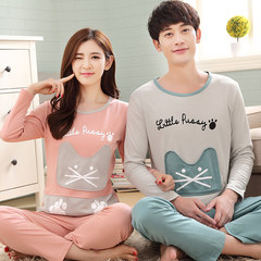 Lovers' pajamas, cotton long sleeves, spring and autumn season, men's women's summer Korean version, sweet and lovely, wearing autumn suit family clothes Female M code + male XXXL code Bandit cat long sleeve