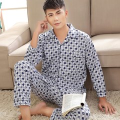 Middle aged men's pajamas, long sleeves, pure cotton, spring and autumn, middle and old aged men, autumn and winter add fertilizer, XL home clothes set L (recommendation 160-165) 128-11 gray
