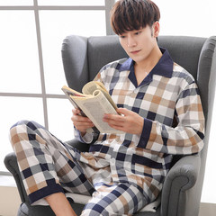 Men's pajamas, men's long sleeves, pure cotton, autumn, cotton, blue, middle-aged, father, winter home suit, big code suit [3XL] 180-185cm weighs 170-200 Jin Z-131