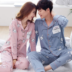 Fashion lovers pajamas cotton cardigan Korean men in spring and autumn clothing Home Furnishing female long sleeved cotton lovely autumn Female L Six thousand nine hundred and forty-five