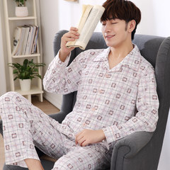Pajamas, men's spring and autumn, winter long sleeve cotton, middle-aged and young people, middle and old aged, autumn and winter, father's home wear men's money L (counterfeit goods, fake one compensate three) Claret