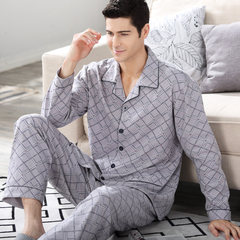 Men's pajamas, spring and autumn, men's winter cotton, long sleeved men's style, Papa's cotton, big yards, mid autumn winter clothes M (breathable, comfortable, pure cotton) 7066 gray paragraph