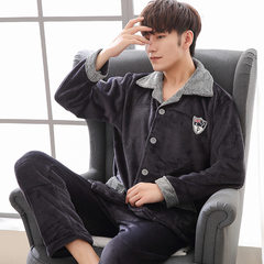 Coral flannel pajamas, men's winter thickening flannel flannel, spring and autumn long sleeves, winter suit in middle age [XL] 170-175cm weighs 130-150 Jin Z- flannel: 413-13