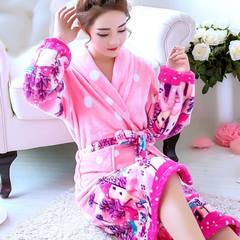 Men's robe flannel bathrobe thickened in autumn and winter female Coral Fleece Pajamas long sleeved XL winter lovers 175 (XXL) Skin colour