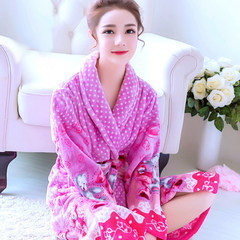 A couple of female long sleeved flannel bathrobe nightgown and winter pajamas men thickening coral fleece size Home Furnishing. 160 (M) violet