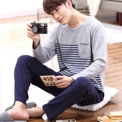 Striped Pajamas long sleeved cotton, autumn and winter can be worn outside men's home clothes, young cotton big code thin suit The number of standard code, code number can be selected for everyday wear Thirty-two thousand one hundred and ninety-six