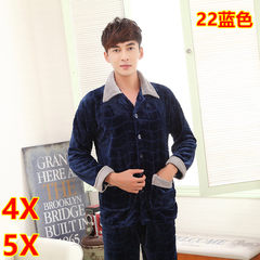 Autumn and winter thickening and velvet coral velvet middle-aged men add fertilizer, increase big code fat flannel pajamas 6XL 6X (230-260 Jin) 22 blue