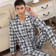 Spring and autumn cotton middle-aged men's pajamas, autumn and winter, middle aged and elderly men's pajamas, long sleeves, large size home clothes set Guarantee: pure cotton fabric does not pilling or fading 852# blue