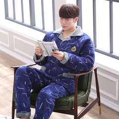 Pajamas, men's winter thickening, velvet coral velvet men's pajamas, winter flannel, three layers cotton jacket warm clothing XL (130-150 Jin) three layer thickening Twenty-seven thousand four hundred and seven