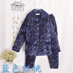 Middle aged and old winter coral velvet pajamas men's long sleeves men's thickening flannel cotton suit warm suit Standard XXL (180\180 Jin) 11025 blue hearts