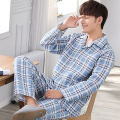 Men's thin cotton cotton pajamas, spring and winter long sleeve cotton thickening air cotton middle and old age home suit L [cotton inside and outside] Three thousand three hundred and fifteen