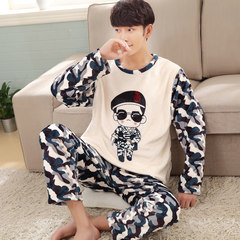 Autumn and winter cartoon men's thickening coral velvet pajamas, men's flannel pajamas suit long sleeve household clothes Standard code XL (175 high /150 Jin) Color
