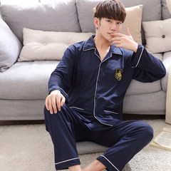 Spring and autumn male long sleeved pajamas cotton middle-aged men with fertilizer XL men's cotton cardigan Home Furnishing suit suit XXXL [200 Jin can wear] 28-8