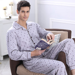 Spring and autumn men's pajamas 100% cotton long sleeves, XL cotton home wear, mid autumn men's suits 4XL [200-240 Jin good wear] 6055 gray cotton []