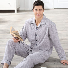 Spring and autumn men's pajamas 100% cotton long sleeves, XL cotton home wear, mid autumn men's suits 4XL [200-240 Jin good wear] 7051 grey [cotton]